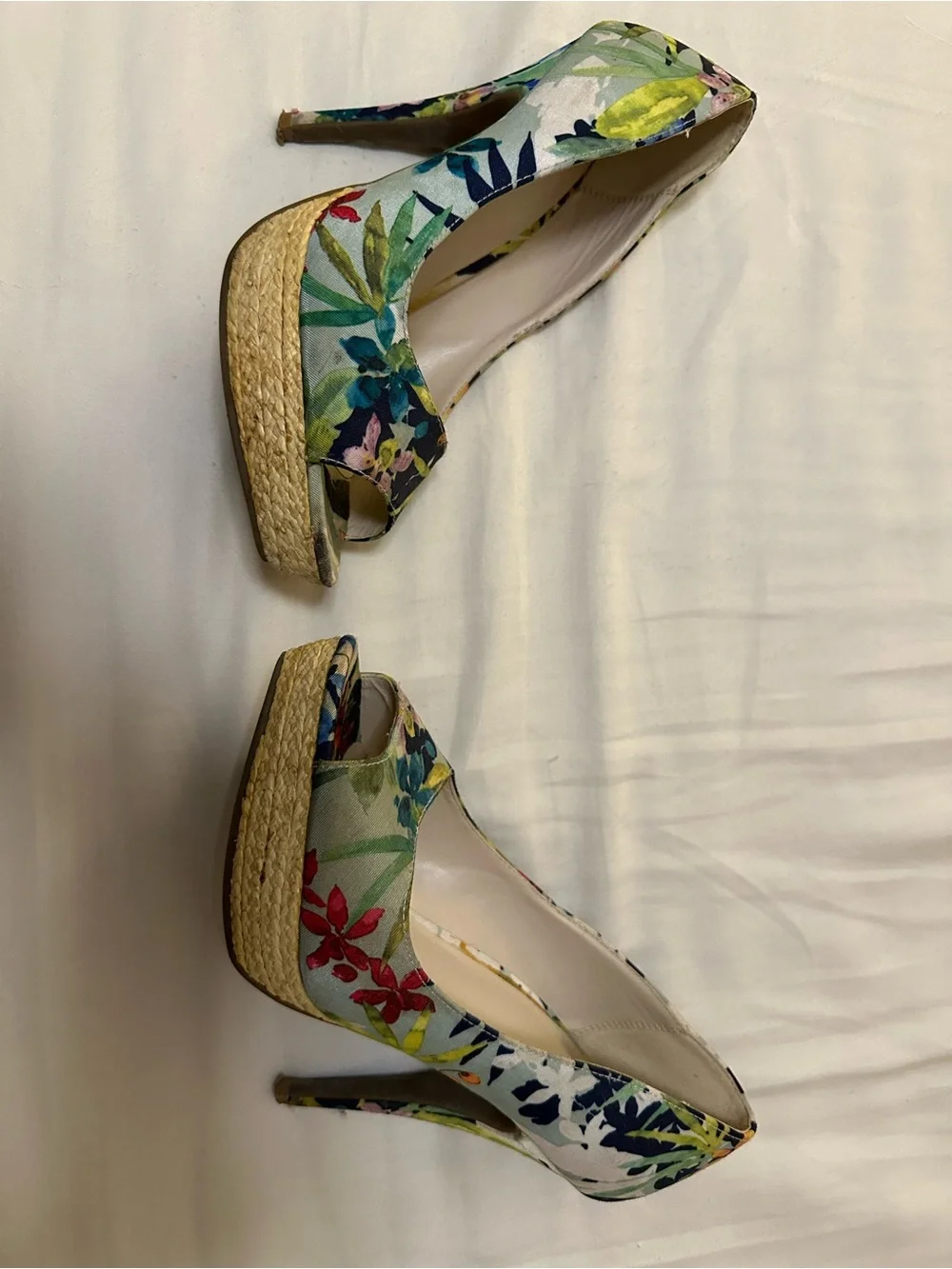 Navy Floral Peep-Toe Platform Heels